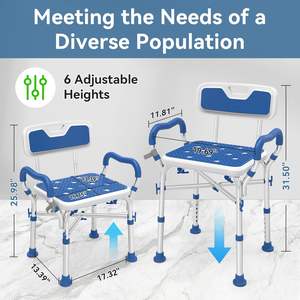 כיסא אמבט כחול רפואי בטיחות מקלחת מושב קשישים מבוגרים נכים נכים ציוד בטיחות חדר אמבטיה - Product Image 3