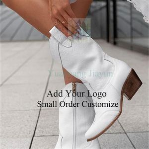 Bottes hautes à talon épais et bout carré pour femme, couleur unie, fermeture éclair, pour l'hiver et l'automne - Product Image 5