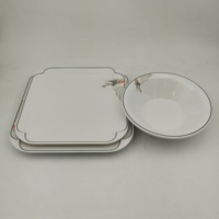 Ensemble de vaisselle en mélamine carrée de haute qualité motif personnalisable écologique sans BPA pour les hôtels à manger comprend des assiettes durables