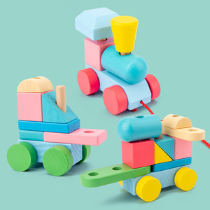 Bambini <span class=keywords><strong>giocattoli</strong></span> <span class=keywords><strong>Montessori</strong></span> colorati multifunzionali in legno Drag Block Train 2-3-4 anni <span class=keywords><strong>giocattoli</strong></span> educazione per bambini - Product Image 5