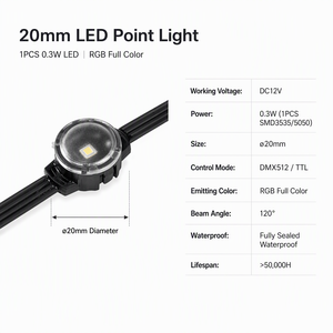 Lumière ponctuelle LED RGB DMX512 20 mm DC12V 0,3W Pleine couleur Pixel Étanche SMD - Product Image 1