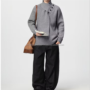 Suéter de punto con diseño de bufanda para hombre, estilo holgado y casual con botones, para otoño e invierno. - Product Image 4