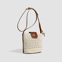 Sac bandoulière mini en PU tressé pour femme avec cordon de serrage, style plage, pour vacances d'été, décontracté et tendance, pochette pour téléphone