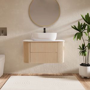 Meuble-lavabo de salle de bain mural en bois massif avec panneau de porte moulé - Product Image 1