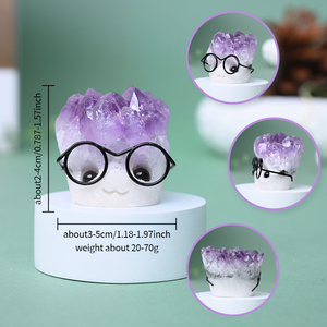 <strong>Wholesale</strong> Spirit <strong>Crystal</strong> Craft Amethyst Cluster Hamtaro Amethyst Hedgehog Carving with Glasses - Product Image 3