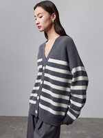 0310805 Cardigan simple et élégant pour femme, 100% coton, long, toutes saisons, en laine de mouton, tricoté, couleur unie, pull, manteau d'automne pour femme