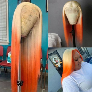 วิกผมลูกไม้ด้านหน้า13x4แบบดิบบราซิลเลี่ยนผม180% ยาวสีบลอนด์สีส้มออมเบรทรงหลวมสไตล์เป็นลอน - Product Image 2