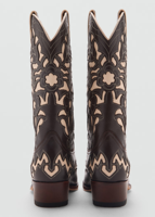 Bottes de cow-boy florales marron et beige découpées pour femmes bottes mi-mollet à bout pointu de style occidental bottes de rodéo en cuir à la mode