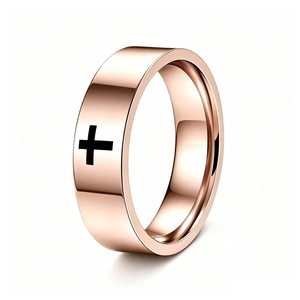 Anillo Plano Unisex de Acero Inoxidable con Cruz Grabada con Láser, Elegante y Versátil, Perfecto como Anillo de Pareja o <span class=keywords><strong>Regalo</strong></span> Navideño - Product Image 5