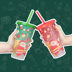 Ensemble de tasses à changement de couleur de Noël, grande capacité, motif Père Noël, gobelet réutilisable avec paille, cadeau, vaisselle de fête - Product Image 2