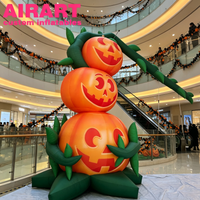Citrouille gonflable de 5m (16,4 pieds) de haut avec lianes, décoration de jardin d'Halloween, tour de citrouilles gonflables avec lianes