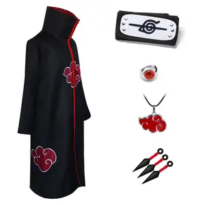 אנימה גברים Akatsuki/Uchiha Itachi קוספליי ליל כל הקדושים מסיבת חג מולד תלבושות גלימת קייפ עם סרט שרשרת טבעת