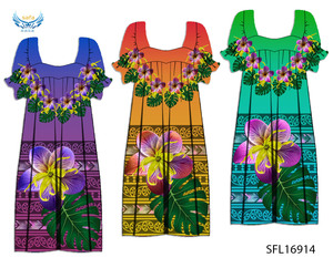 Tribal Tropical Hawaiian Island Mumu <span class=keywords><strong>Robe</strong></span> Pacifique Tissu Personnalisé Impression Numérique Polyester Imprimé Floral Polynésien Micronésie - Product Image 2