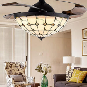 <span class=keywords><strong>Ventilateur</strong></span> de plafond de style HFBH de 42 pouces avec lumières LED à intensité variable, luminaire Fandelier, 4 pales rétractables inversées, vitrail <span class=keywords><strong>vintage</strong></span> - Product Image 4