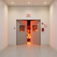 Grande porte coupe-feu double battante en acier avec fenêtre d'observation, porte ignifugée pour entrepôt, entrée de sous-sol
