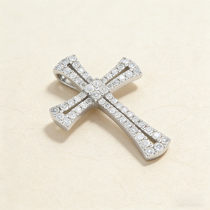 CUSTOM SILVER 10K/14K/18K GOLD PLATED LAB GROWN CVD DIAMOND CLASSIC ENGAGEMENT GIFT SWEATER <b>CHAIN</b> NECKLACE <b>CROSS</b> PENDANT - Product Image 2