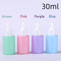 Lot de flacons compte-gouttes en verre couleur macaron de 30 ml, cylindriques, rechargeables, pour sérums et huiles essentielles, assortiment rose, bleu, vert, violet