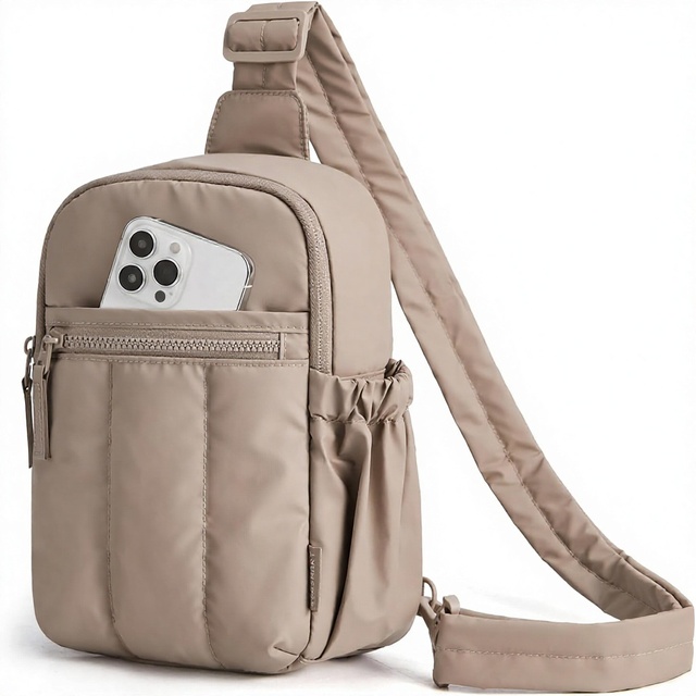 Small  Nylon Crossbody Hobo Bag for Women with Single Strap Puffer Zipper Closure Daily Travel & Hiking