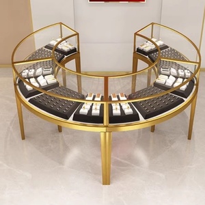 Vetrina Espositiva Rotonda Oro e Bianco <span class=keywords><strong>per</strong></span> Gioielli e Cosmetici con Ante in Vetro <span class=keywords><strong>per</strong></span> Esposizioni Aziendali - Product Image 1