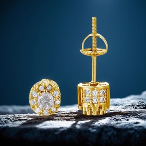 Stud Earrings <b>Round</b> Zircon Bezel Setting Copper <b>Post</b> Everyday Wear - Product Image 3