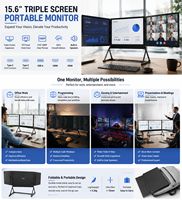 Monitor Triple de Alta Definición de 15.6 Pulgadas, 1920*1080 IPS 60Hz, Soporte Metálico Plegable, Altavoces Integrados para Oficina