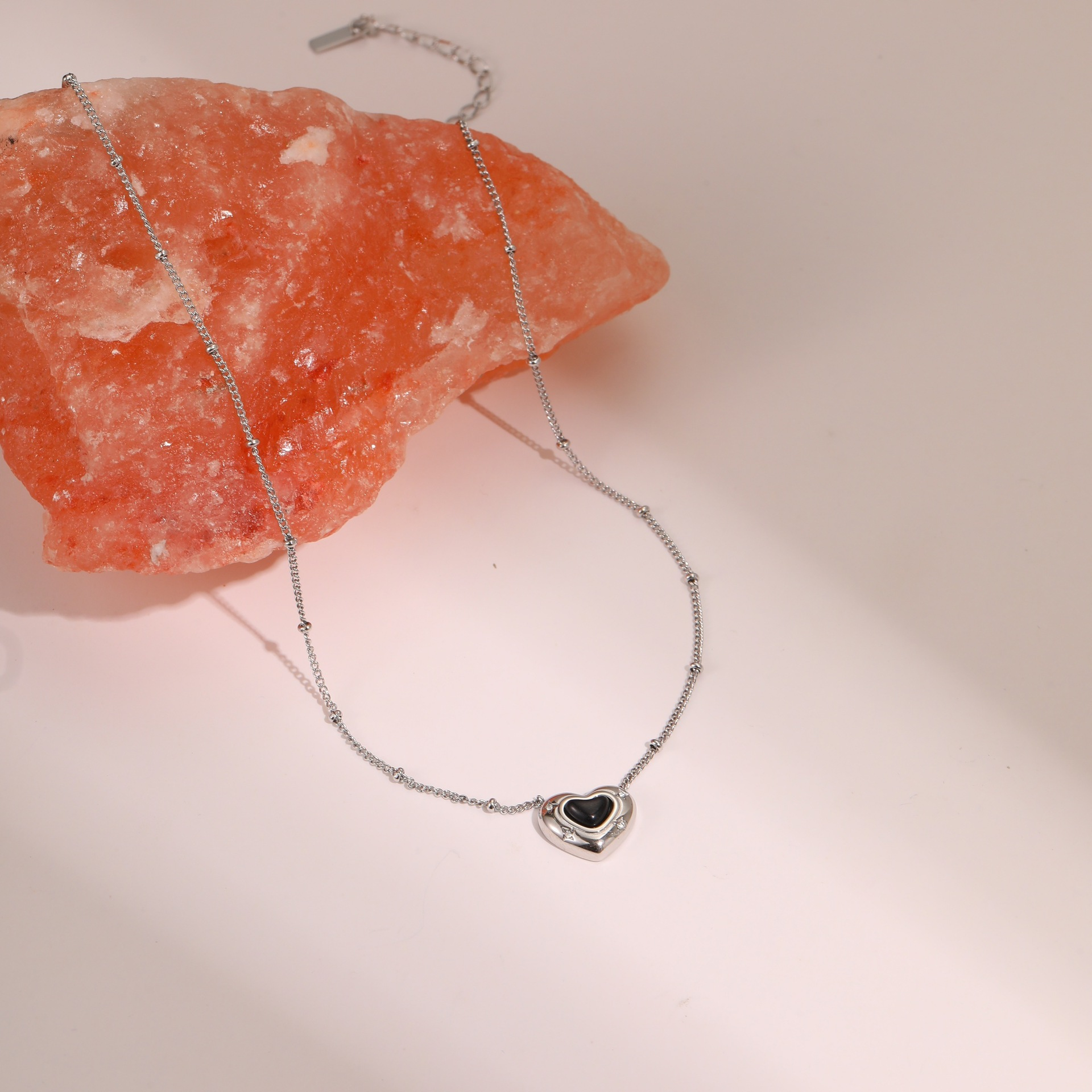 สร้อยคอเหล็ก NMN-K419-5 หินอาเกตสีดำ