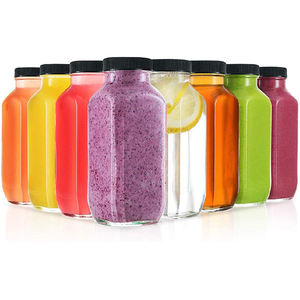Wholesale Custom <b>Bottle</b> 8oz 12oz 16oz Clear Square Beverage <b>Glass</b> <b>Bottle</b> <b>Milk</b> Juice <b>Bottles</b> with Cap - Product Image 1