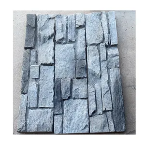 Artificial stone veneer outdoor column covering faux natural black slate stone look fence panels