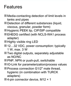 Sensor de Nivel Capacitivo MS-Turck NCLS-30-UN6X-H1141 100004249 IP69K con Rosca G1/2, Interruptor de Punto IO-Link Original - Product Image 1