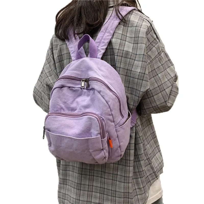 한국 일본식 솔리드 워시 코튼 캔버스 학교 가방 멀티 포켓 빈티지 간단한 여아 학생 십대 대학 배낭