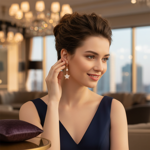 Elegant Star Design Dangle Earrings Dainty CZ Stone Fine Jewellery Wholesale Turkish 925 Silver Sterling Jewelry - Product Image 3