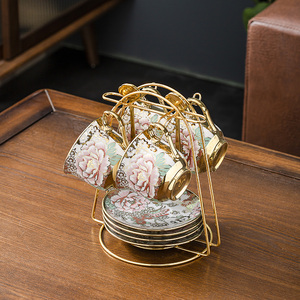 Juego de tazas y platillos con bandeja de postre, Set de té y café de China con borde dorado y diseño de Camelia <span class=keywords><strong>inglesa</strong></span>, Set de 15 unidades - Product Image 3