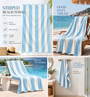Serviette de plage en velours de coton personnalisée, surdimensionnée, imprimée, à rayures festonnées, marque privée, fabricant OEM pour piscines et complexes hôteliers