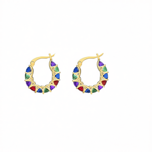 Orecchini a Cerchio E3638 Placcati Oro con Gemme Multicolore, Design Geometrico, Stile Trendy per Uso Quotidiano Femminile - Product Image 1