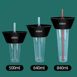 フライドチキンフライスナック用のカスタム使い捨てプラスチック容器は、ボウルとストローでプラスチックカップを食べながら飲むことができます