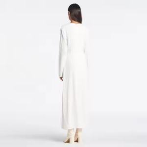 Vestido Maxi de Lino Personalizado para Mujer, Manga Larga, Cuello en V, Casual, Holgado, con Abertura Lateral, Talla XS, Tejido Sólido, para Primavera, Verano y Otoño - Product Image 3