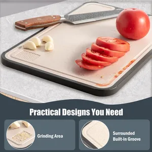 Nueva Tabla de Cortar de Doble Cara de Paja de Trigo y Plástico con Titanio, Tabla de Cortar de Acero Inoxidable 304 para Cocina - Product Image 3