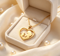 Collier personnalisé avec pendentif cœur fille et chat, cadeau en acier inoxydable plaqué or, bijoux de mode, chaîne avec pendentif cœur