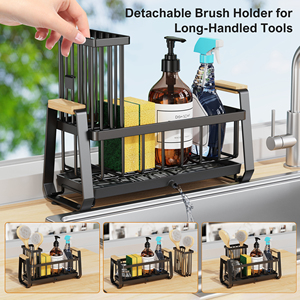 Soporte Adhesivo de Acero Inoxidable 304 para Fregadero de Cocina, Escurridor de Esponjas Negro, Estante Organizador para Fregadero - Product Image 3