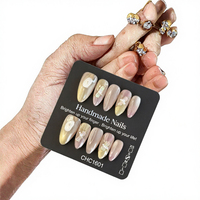 Lot de 10 faux ongles en gel press-on, forme amande et stiletto, peints à la main, magnifiques, design personnalisé, faits à la main, en acrylique, vente en gros