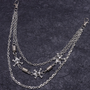 Chaîne de taille Yueli Hip Hop Punk Metal avec pendentif croix et crâne, chaîne de pantalon en argent tibétain, style décontracté urbain - Product Image 2