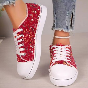 Single Shoes - 2026 Autumn New Style Fashionable <b>Round</b>-toe Flat Lace-up Sequined Casual Shoes - Product Image 2