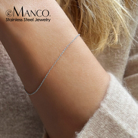 Bracelet chaîne unisexe eManco Classic Dainty Vintage en acier inoxydable plaqué rhodium, couleur argent, tendance.