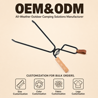 Pince à charbon de bois en fonte pour barbecue de camping, manche en bois de hêtre massif, 46,5 cm, isolante thermiquement, anti-brûlure, en métal durable, pour foyer extérieur