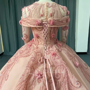 Vestido de Quinceañera Jancember Lsany300, Rosa Coral Mágico, con Cuello Plegado, Adorno de Fénix con Cuentas, Rosa 3D y Brillo - Product Image 5