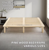 Cadre de lit plateforme en bois de pin massif naturel Design moderne Style simple Chambre simple Double Queen Size Hôtel Décoration intérieure