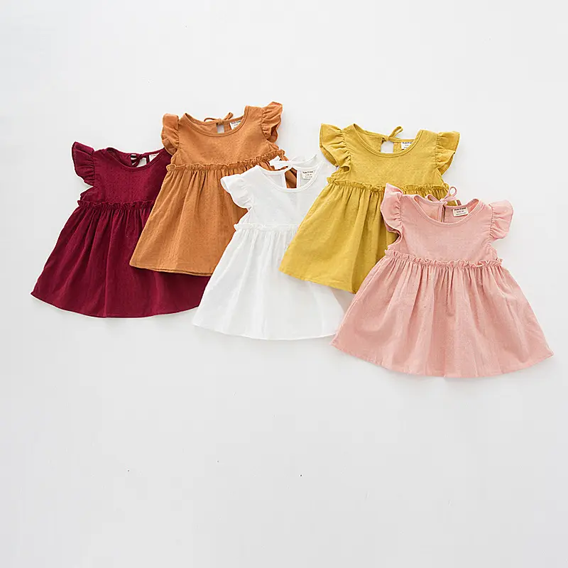 High quality Girls skirt Dresses red baby clothing ruffle shoulder floral baby girl's dresses clothing wholesale