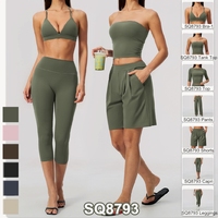 Nieuwe collectie dames activewear set: zachte nylon spandex strapless tanktop, elastische taille shorts, wijde pijpen, 2-delige yoga/gym set