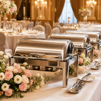 Ensemble de réchauds de luxe à couvercle roulant, chauffe-plats commerciaux en acier inoxydable pour buffet avec supports à combustible, équipement de restauration