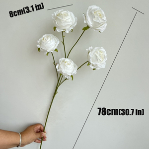 5 Rose Artificiali in Seta Bianca per Matrimoni, Decorazione per Hotel e Casa - Product Image 2